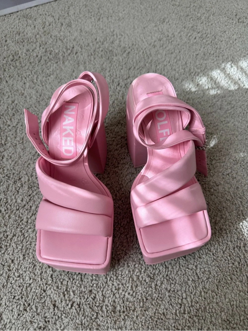 Naked Wolfe Jingle Baby Pink Platform Block Heel Sandals Size 7